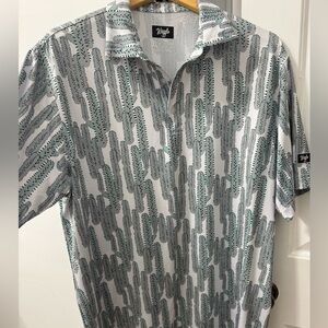 Waggle Cactus Pattern Polo Shirt - White and Green